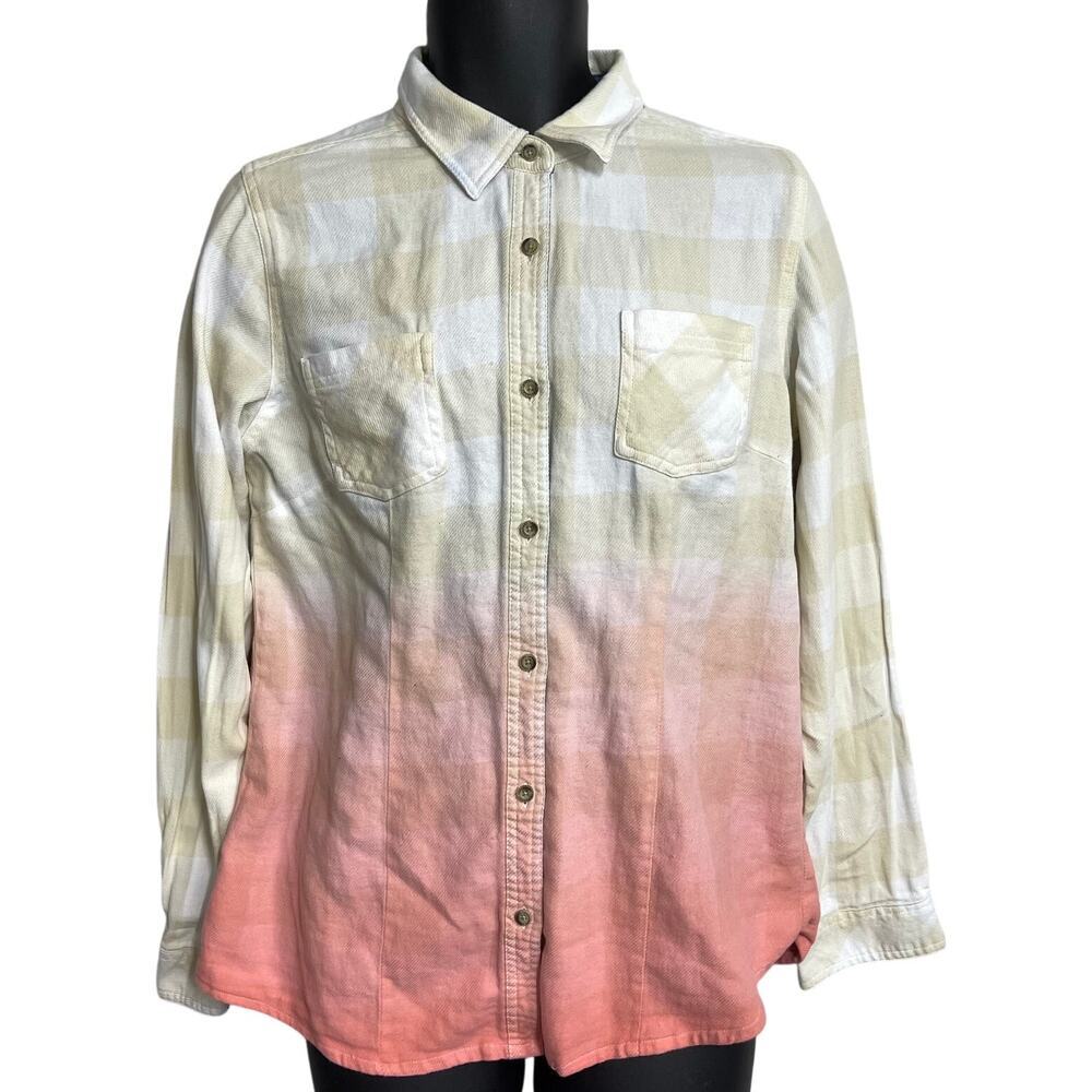 Legendary Whitetails Women Button Up Shirt Size L Plaid Pink Long Sleeves STAINS